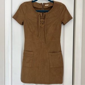 Hollister faux suede brown mini dress short sleeve with corset lacing